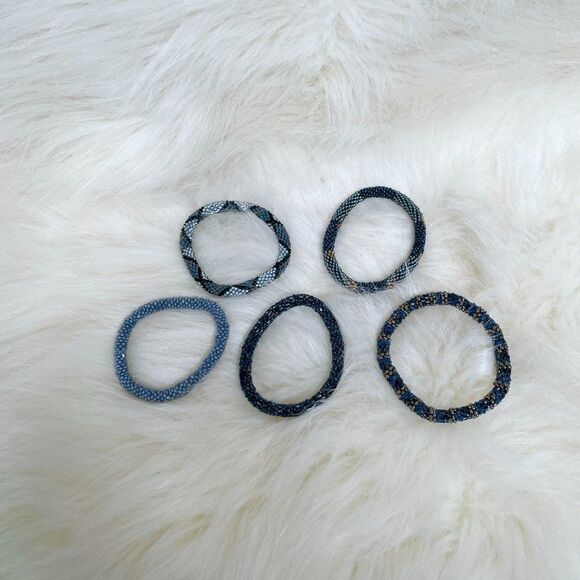 HAND CRAFTED in Nepal Beaded Bracelets (set of 5) BLGR#1 - Picture 2 of 3